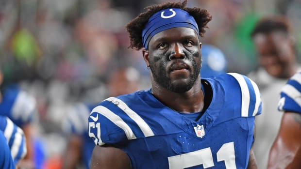 Aug 24, 2023; Philadelphia, Pennsylvania, USA; Indianapolis Colts defensive end Kwity Paye (51) against the Philadelphia Eagles at Lincoln Financial Field. Mandatory Credit: Eric Hartline-USA TODAY Sports